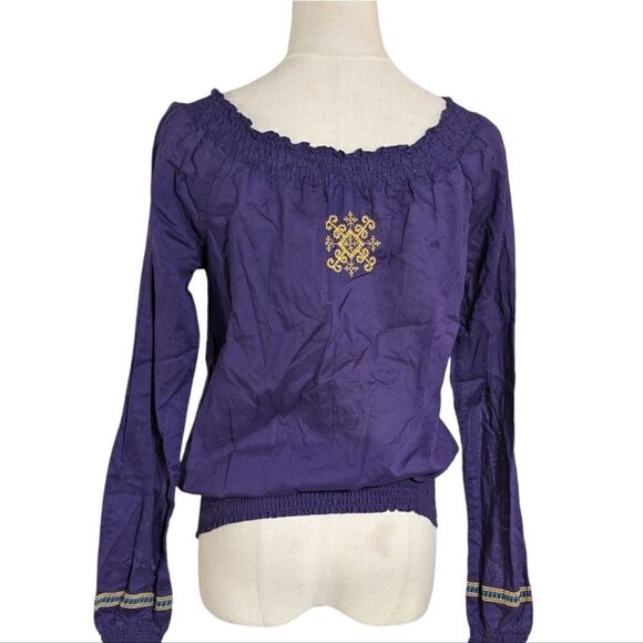 Miley Cyrus Purple Cotton Embroidered Boho Top - Picture 3 of 8